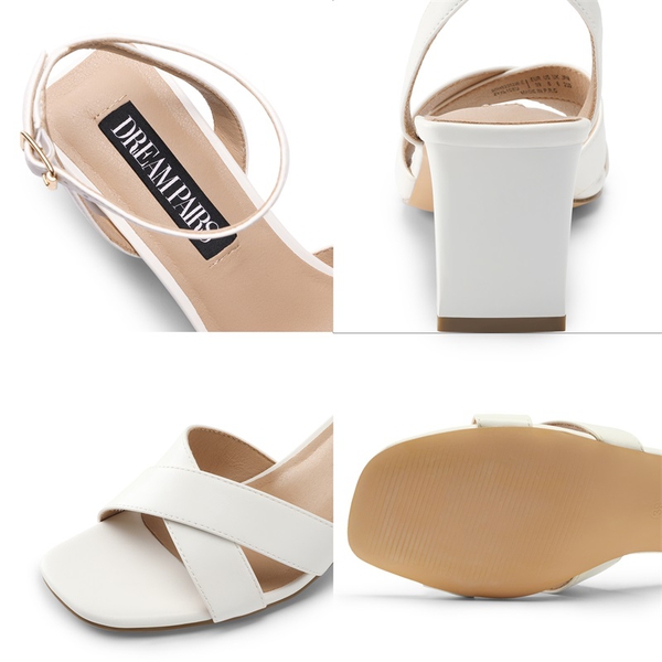 Criss Cross Ankle Strap Square Heel Sandals  - WHITE PU - 4